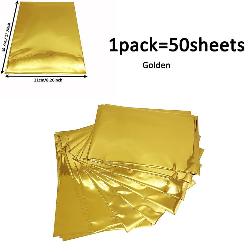 JBQUEEN 50 Sheets A4 Size Reactive Foil Transfer Foil Paper Use Laminator Laser Printer,Golden Transfer Craft Foil for Handmade Craft Accessories - Image 2
